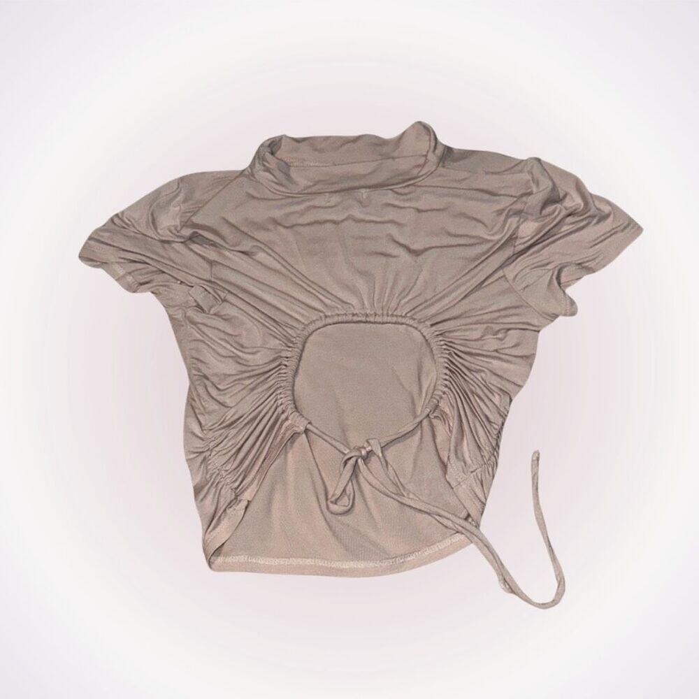 Lelis Cropped Neutral T-Shirt with Adjustable Open Back | Sz S